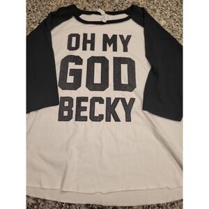 L A T Apparel Oh My God Becky Baseball Tee White Black Size 2‎ Graphic